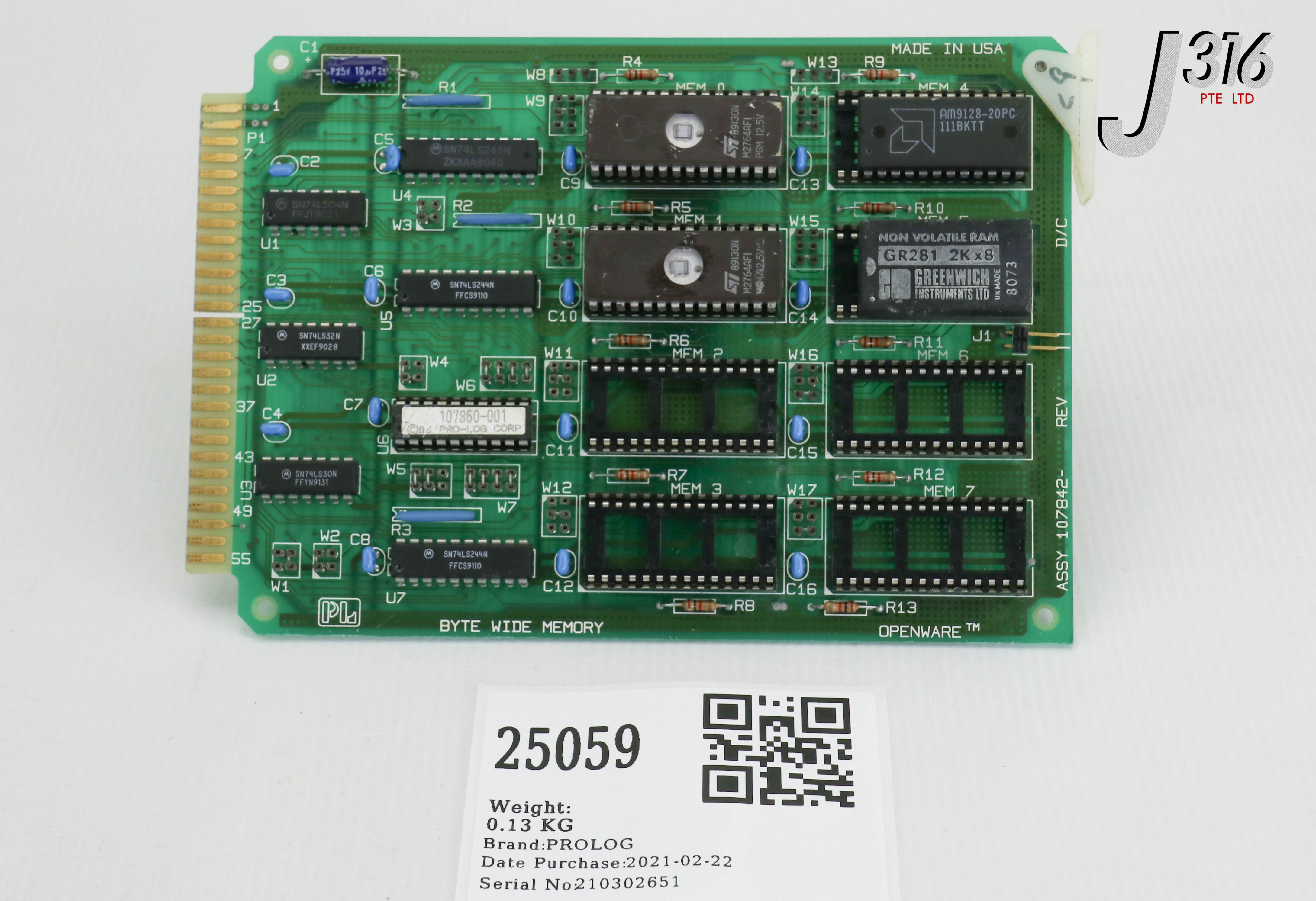 Ys 25059 PROLOG PCB, 7704 BYTE WIDE MEMORY, 107860-001 107842 | eBay